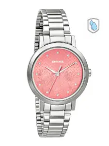Sonata Women Pink Brass Dial & Steel Toned Bracelet Style Straps Analogue Watch 8174SM01
