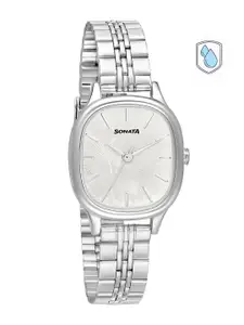 Sonata Women Silver-Toned Brass Dial & Steel Toned Bracelet Style Analogue Watch 8173SM01