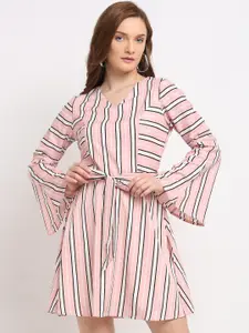 La Zoire Pink & White Striped Crepe A-Line Dress
