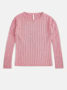 Pantaloons Junior Girls Pink Ribbed Sweater