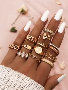 Shining Diva Fashion Set Of 12 Gold-Plated Finger Rings