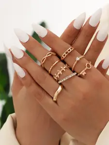 Shining Diva Fashion Women Set Of 8 White  Rose Gold-Toned Alloy Studded Finger Rings