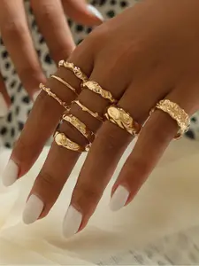 Shining Diva Fashion Set Of 9 Gold-Plated Finger Rings