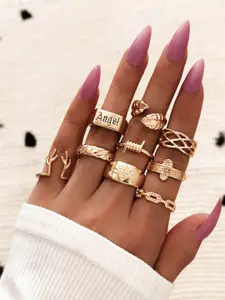 Shining Diva Fashion Set Of 9 Gold-Plated Finger Rings