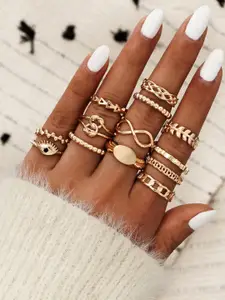 Shining Diva Fashion Set Of 13 Gold-Plated Boho Midi Finger Rings