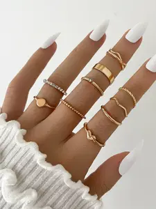 Shining Diva Fashion Set Of 10 Gold-Plated Finger Rings