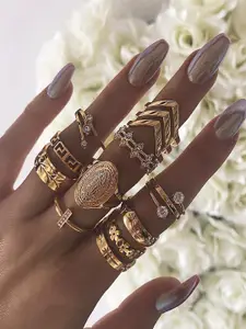 Shining Diva Fashion Set Of 13 Gold-Plated Finger Rings