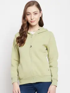 Crimsoune Club Women Olive Green Hooded Sweatshirt