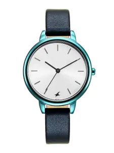 Fastrack Women Silver-Toned Brass Dial & Blue Leather Straps Analogue Watch 6234QL01