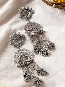 TEEJH Silver-Toned Dome Shaped Jhumkas Earrings