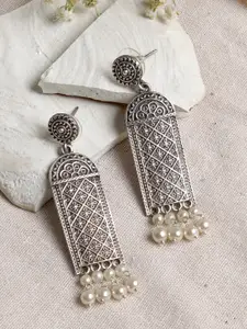 TEEJH Silver-Plated Contemporary Drop Earrings
