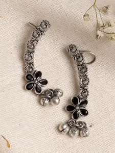 TEEJH Silver-Plated Contemporary Ear Cuff Earrings