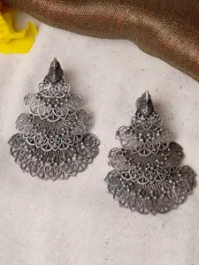 TEEJH Silver-Plated Contemporary Studs Earrings