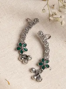 TEEJH Silver-Plated Contemporary Ear Cuff Earrings