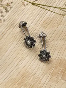 TEEJH Silver-Toned Floral Ear Cuff Earrings
