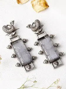 TEEJH Silver-Plated  Contemporary Drop Earrings
