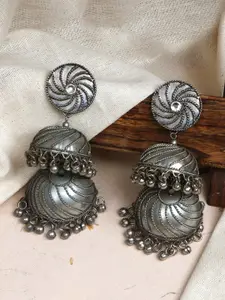 TEEJH Silver-Plated Contemporary Jhumkas Earrings