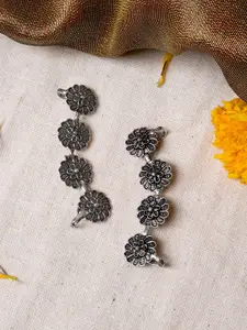 TEEJH Silver-Toned Floral Ear Cuff Earrings