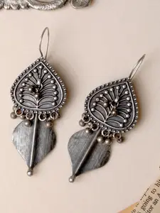 TEEJH Silver-Plated Leaf Shaped Jhumkas Earrings