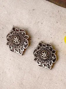 TEEJH Silver-Toned Contemporary Studs Earrings