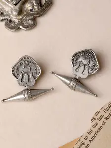 TEEJH Silver-Toned Contemporary Drop Earrings