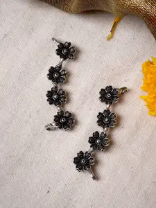 TEEJH Silver-Toned Floral Ear Cuff Earrings