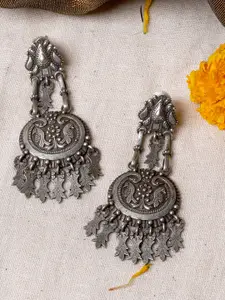 TEEJH Silver-Plated Contemporary Drop Earrings