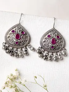 TEEJH Silver-Plated & Pink Contemporary Jhumkas Earrings