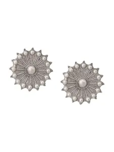 TEEJH Silver-Toned Contemporary Studs Earrings