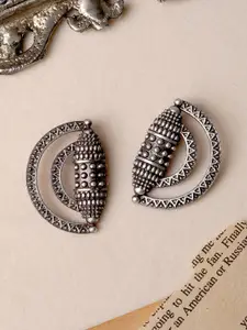 TEEJH Silver-Toned Crescent Shaped Studs Earrings