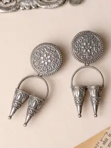 TEEJH Silver-Toned Spiked Drop Earrings