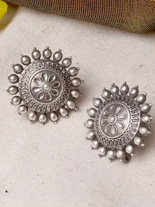 TEEJH Silver-Toned Contemporary Studs Earrings