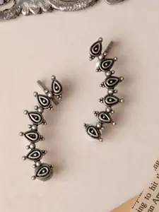 TEEJH Silver-Toned Contemporary Ear Cuff Earrings