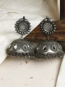 TEEJH Silver-Plated Dome Shaped Jhumkas Earrings