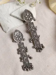 TEEJH Silver-Plated Contemporary Drop Earrings