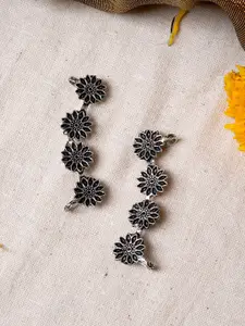 TEEJH Silver-Toned Floral Ear Cuff Earrings