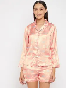 PANIT Women Pink & Beige Printed Night suit