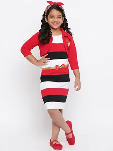 SKY HEIGHTS Red Striped Sweater Dress with Jacket & Belt