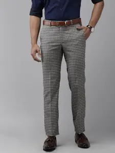 Park Avenue Men Grey Checked Smart Fit Formal Trousers