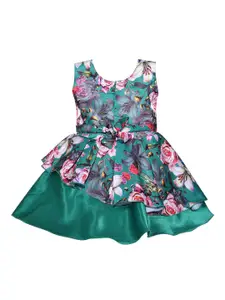 Wish Karo Girls Green Floral Satin Dress