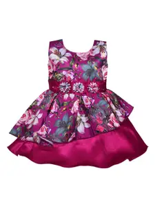 Wish Karo Purple Floral Satin Flared Dress