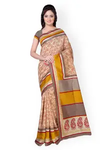 Saree mall Beige & Red Art Silk Paisley Print Saree