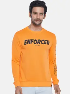 People Men Orange Printed Sweatshirt