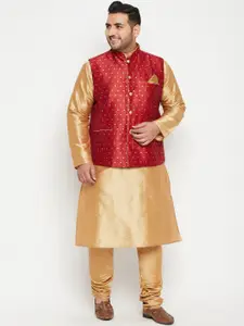 VASTRAMAY PLUS Men Gold-Coloured Regular Kurta with Pyjamas & Nehru Jacket