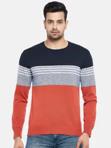 BYFORD by Pantaloons Men Rust & Grey Striped Colourblocked Pullover