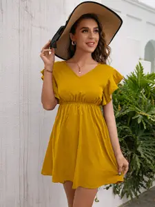 URBANIC Mustard Yellow Solid Fit & Flare Dress