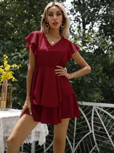 URBANIC Women Red Solid Fit & Flare Mini Dress