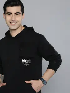Mast & Harbour Men Brand Logo Printed Pure Cotton Hooded Sweatshirt