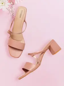 CORSICA Peach-Coloured & Rose Gold-Toned Solid Block Sandals