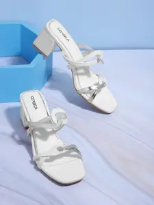 CORSICA White & Silver-Toned Colourblocked Block Sandals